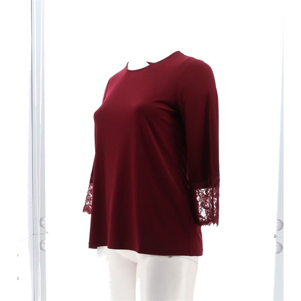 Susan Graver Occasions Reg Liquid Knit Tunic Laces Rich Wine A554243H